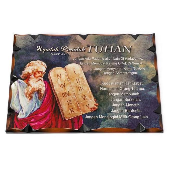 ,,,,,,,] Hiasan Dinding Pajangan Gantung Kristen Kayu Segi Jumbo - Sepuluh Perintah Allah Perjamuan 