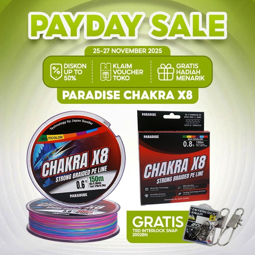 PE Paradise Senar PE Chakra X8 150M-300M Multi Color Kuat, Licin, Anti Keriting, Tahan Tarikan & Ges