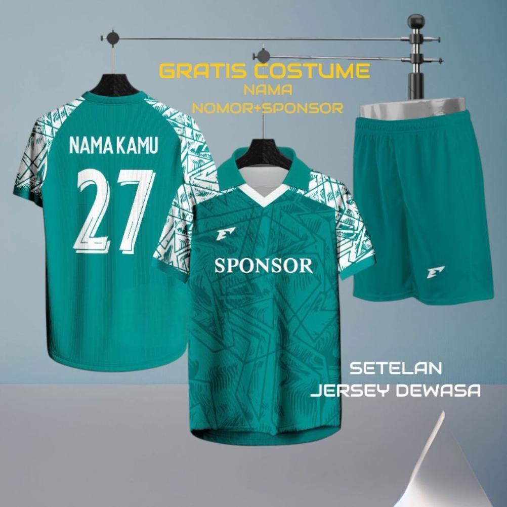 1 Set Jersey Costume Nama Nomor+Sponsor Baju Bola/Futsal Dewasa pria Wanita Menyerap Keringat