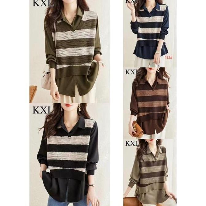 SimpleDay KM636 Blouse 2 Piece Set Wanita BKK Premium Oversize Katun Rajut Atasan
