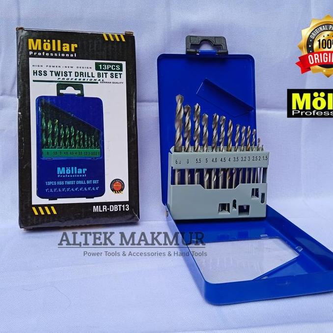 Produk Terbaik] Mollar Mata Bor Besi HSS Set 13 PCS / HSS Twist Drill Bit Set 13PCS