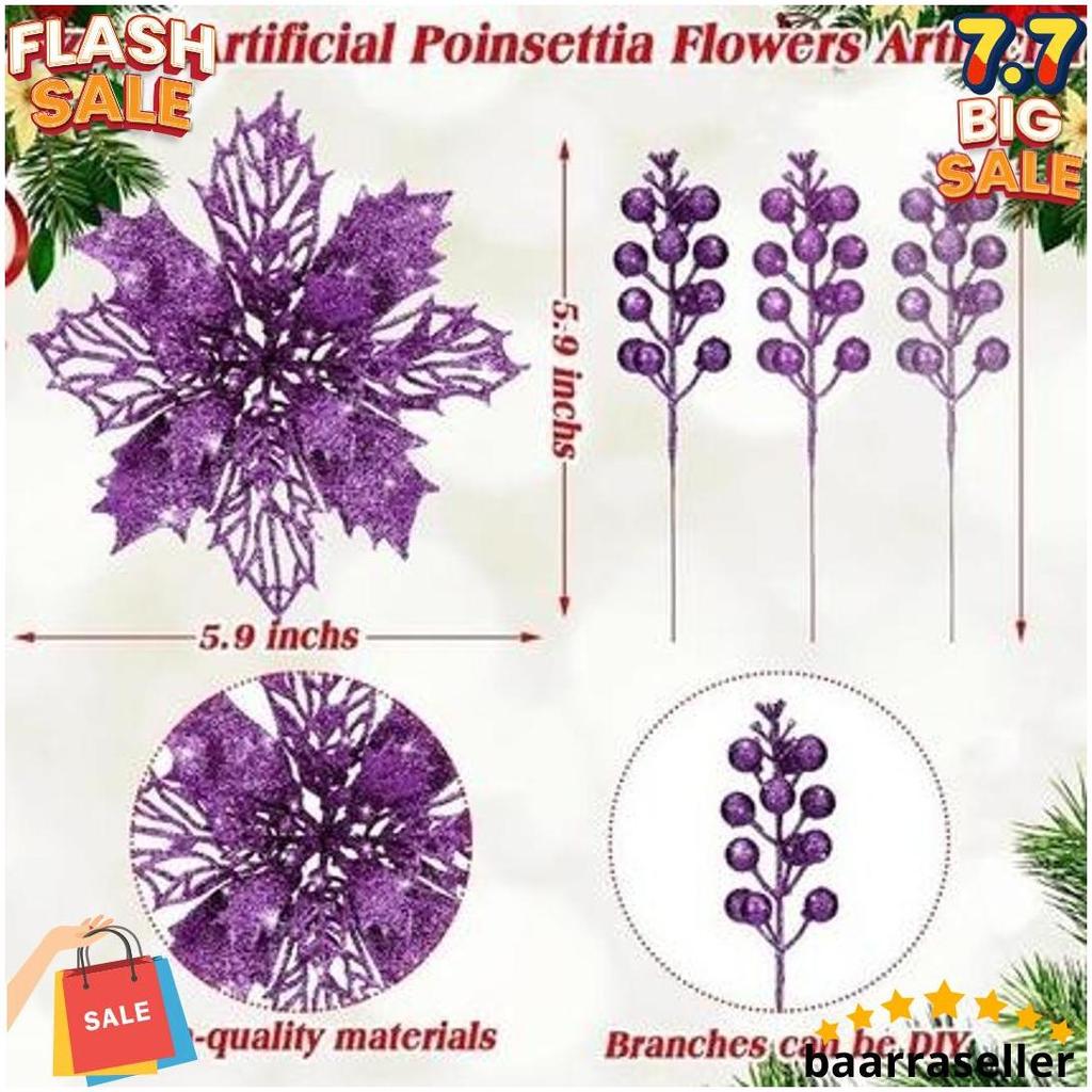 Aksesoris Ornamen Natal Serba Ungu/Purple Bola Pita Bunga Artificial Boneka Hiasan Dekorasi Xmas Gan