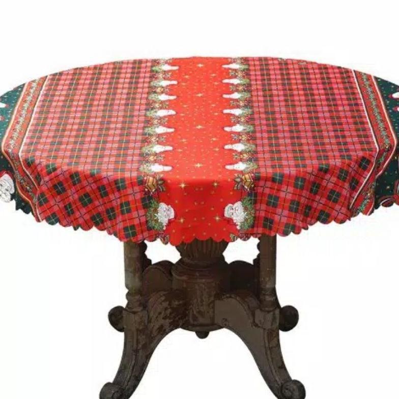 TAPLAK MEJA MAKAN BULAT 4 KURSI TAPLAK MEJA MAKAN NATAL BULAT 4 KURSI MOTIF SANTA MERAH MURAH