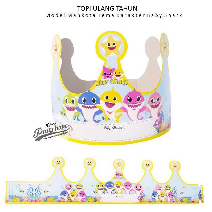 ><><><] topi ulang tahun mahkota baby shark / topi HBD mahkota / topi ultah