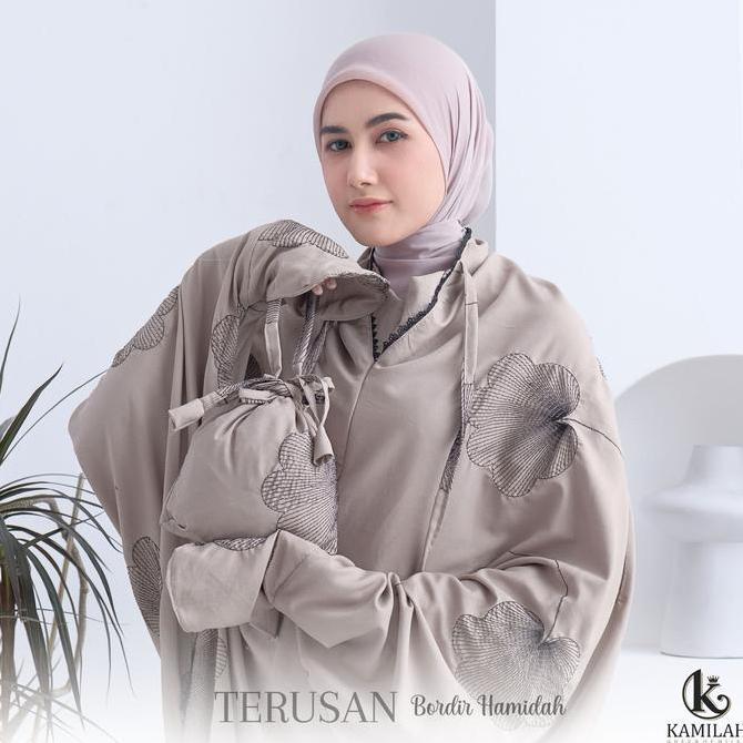 Kamilah - Mukena Terusan Dewasa Lajuran Langsungan Dagu 2 in 1 Katun Bordir Cantik Hamidah Mukenah M