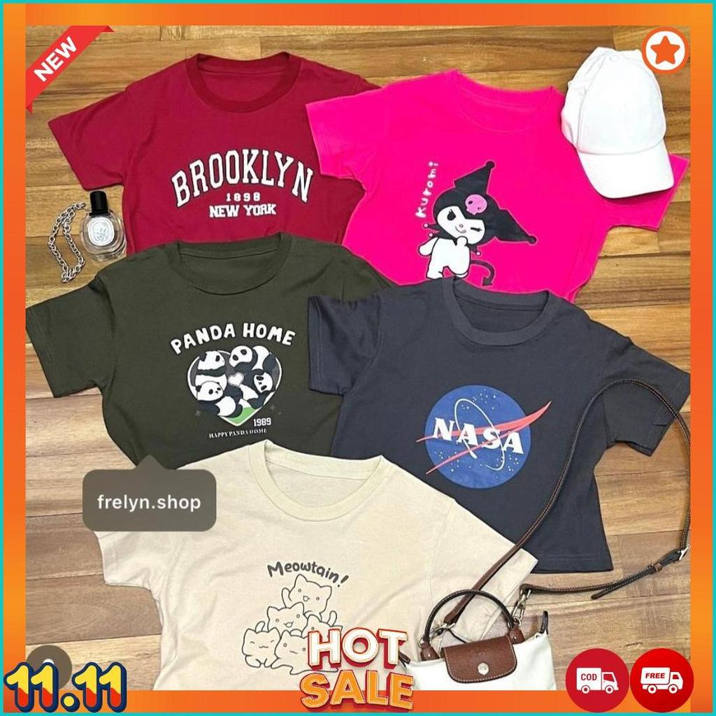 Frelyn Shop - Crop Top Motif | Baju Kaos Tumblr Crop Tee Tshirt Kaos Korea Fashion Wanita Army Maroo