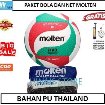 Bola Volly/voli Molten Original dan Net Volly molten - bola siap main - net ada sling baja - bola li