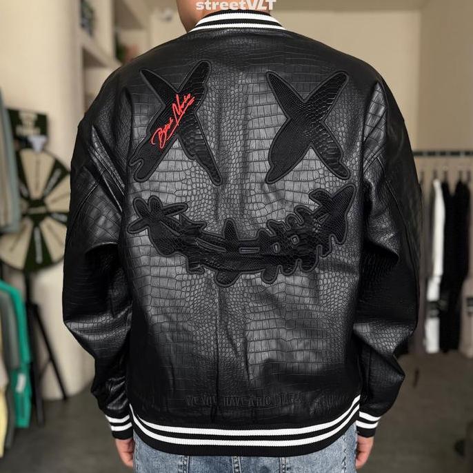 Ricky Clown Black Mamba Snakeskin Embroidered Crocodile Varsity Jacket