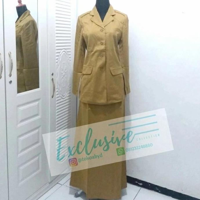 NEW SERAGAM PNS WANITA PDH KHAKI MUDA SETELAN BLAZER ROK MODEL A ORI
