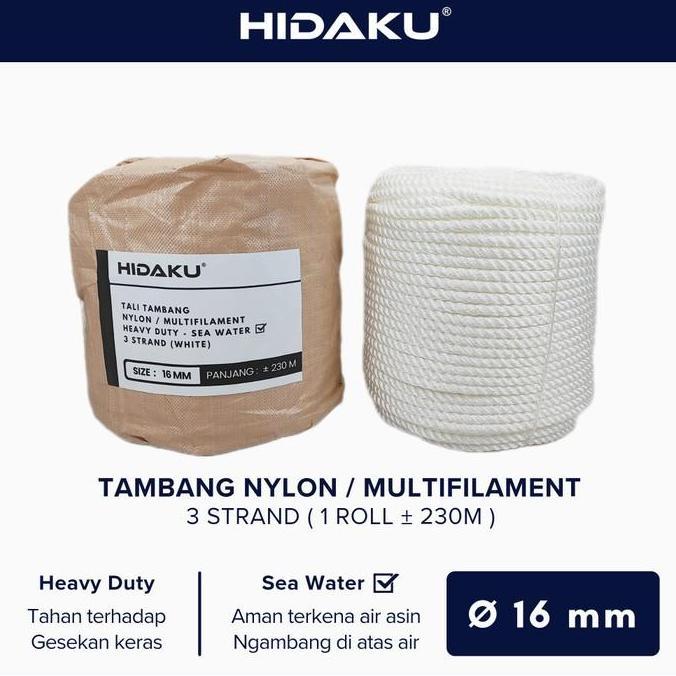 HIDAKU tali tambang nylon 16mm ROLL / tambang nilon 16mm / ROLL