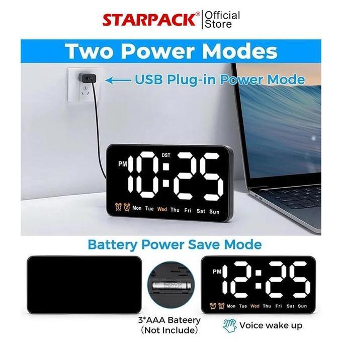 6638 Jam Dinding / Meja Digital LED Tampilan Jam / Hari / Bisa Baterai & USB LUIS