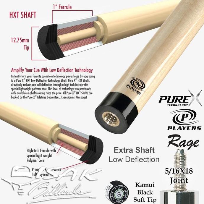 Extra Shaft 12.75mm PureX HXT Low Deflection Kepala Cue Stick Billiard Terlaris