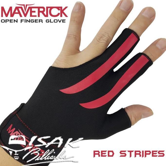 Maverick Glove - Red Stripe Open Finger Sarung Tangan Biliar Billiard
