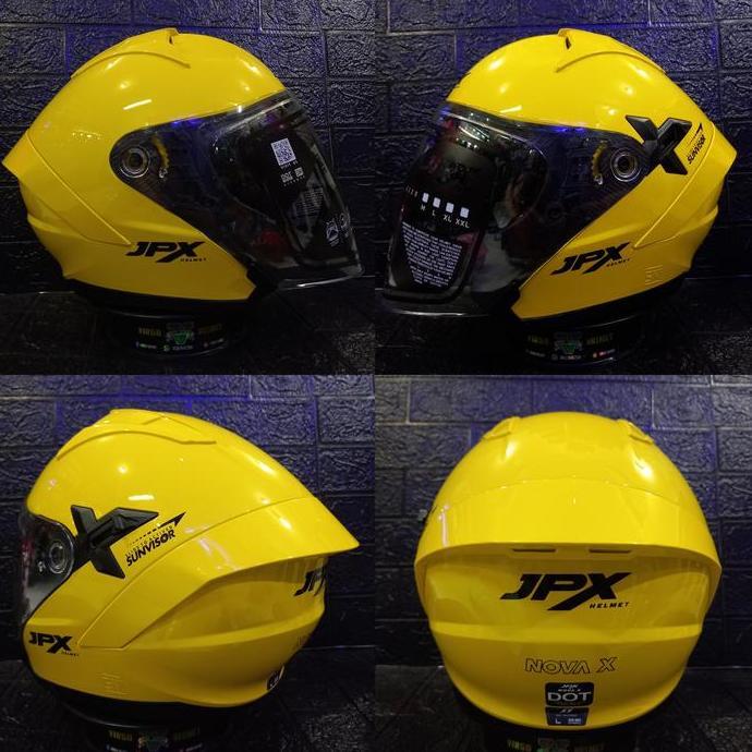 JPX HELM NOVA X SOLID YELLOW LEMON GLOSS BLACK DOUBLE VISOR Terlaris