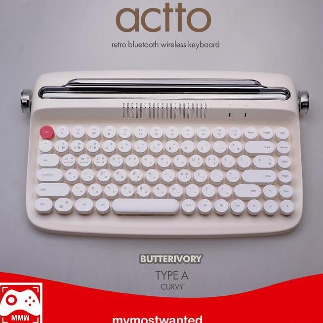 Actto Keyboard Bluetooth Wireless Keyboard Retro Typewriter Ivory