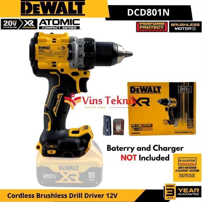 Promo Dewalt Dcd801N Mesin Bor Kayu Besi Baterai Cordless Brushless Drill Driver 20V Dcd801