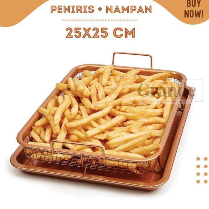 Set Kotak 25X25 Peniris Gorengan Plus Nampan Gorengan Stainless Handle