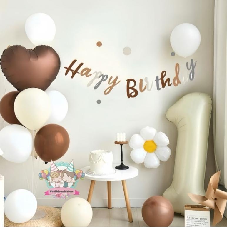 WINDBLOWN BALON SET RETRO HBD BIRTHDAY BROWN / DEKOR ULANG TAHUN CANTIK ANAK DAN DEWASA