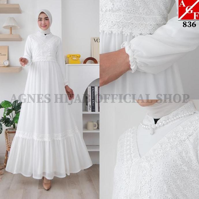 Grosir Agf - Gamis Putih Baju Muslim Wanita Pengajian Gaun Pesta Mewah Simple Elegan Aesthetic Remaj