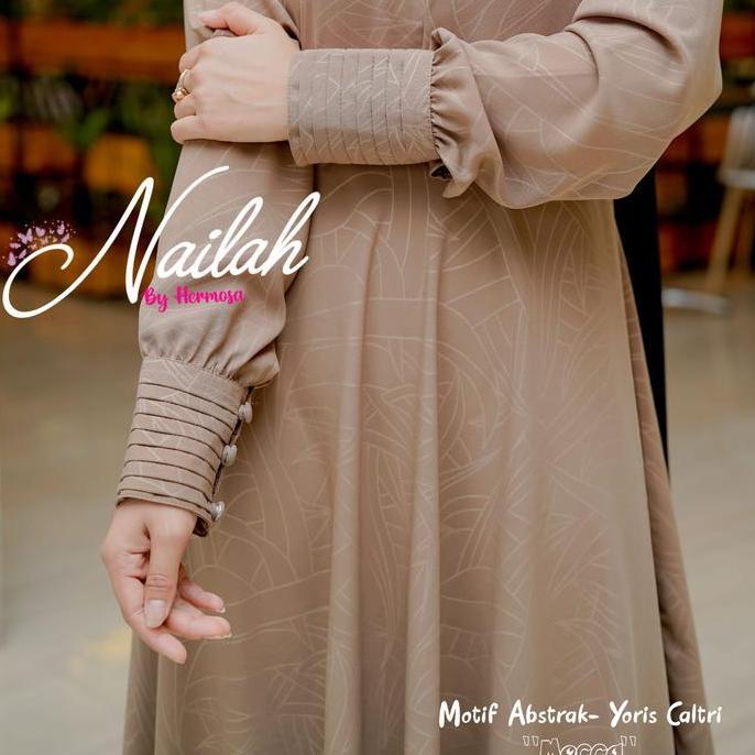 Promo [Gamis Hermosa] Gamis Embos Hermosa Motif Abstrak Warna Mocca Bahan Yoris Caltri-Gamis Warna C