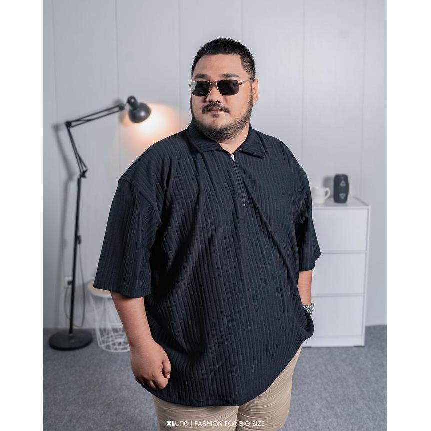 YONSSMULYANTOO - XLUNO ZIPPER POLO BLACK BAJU POLO PRIA JUMBO KNIT BIG SIZE