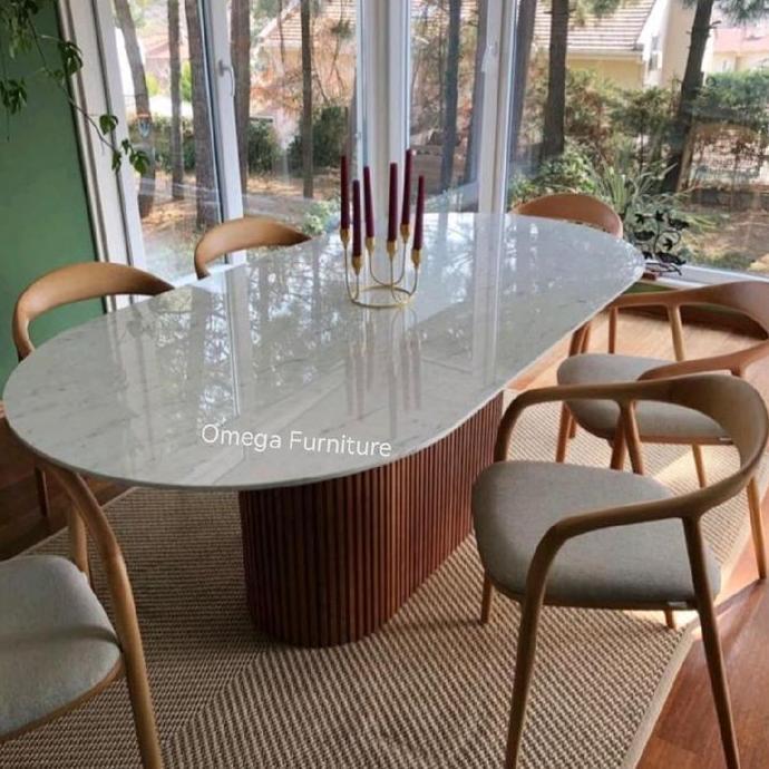 Terlaris Promo Dining Table, 200X90 Meja Makan Marmer Carrara, Kursi Makan Minimalis Chair Sofa Retr