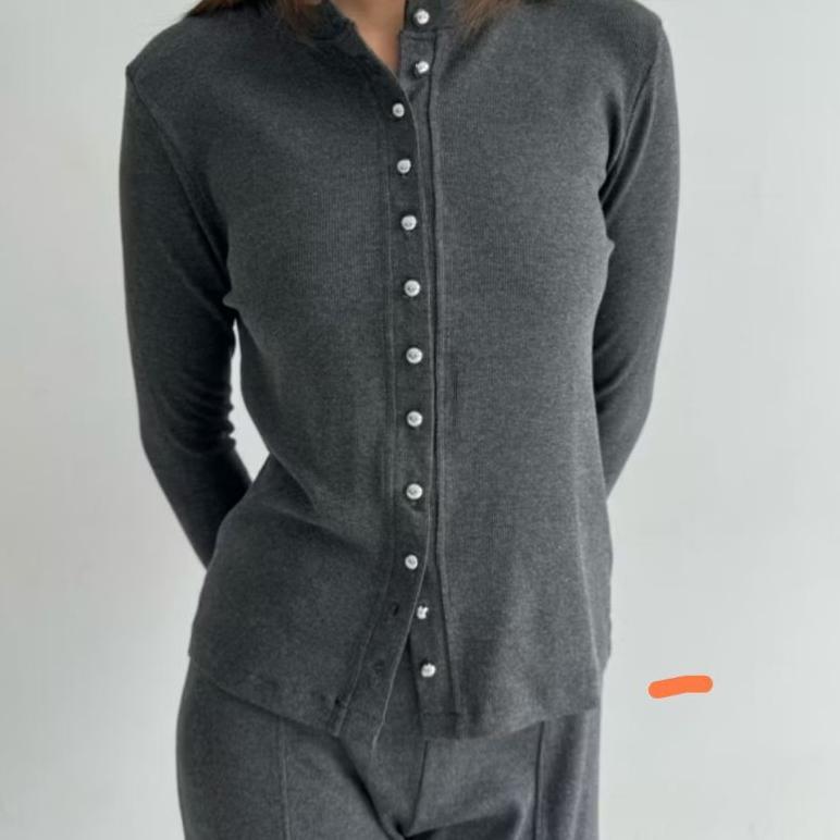 KAIA TOP Atasan Knit Wanita Lengan Panjang Basic Korean Top Summer Baju Knit Kancing Rib Wanita Long