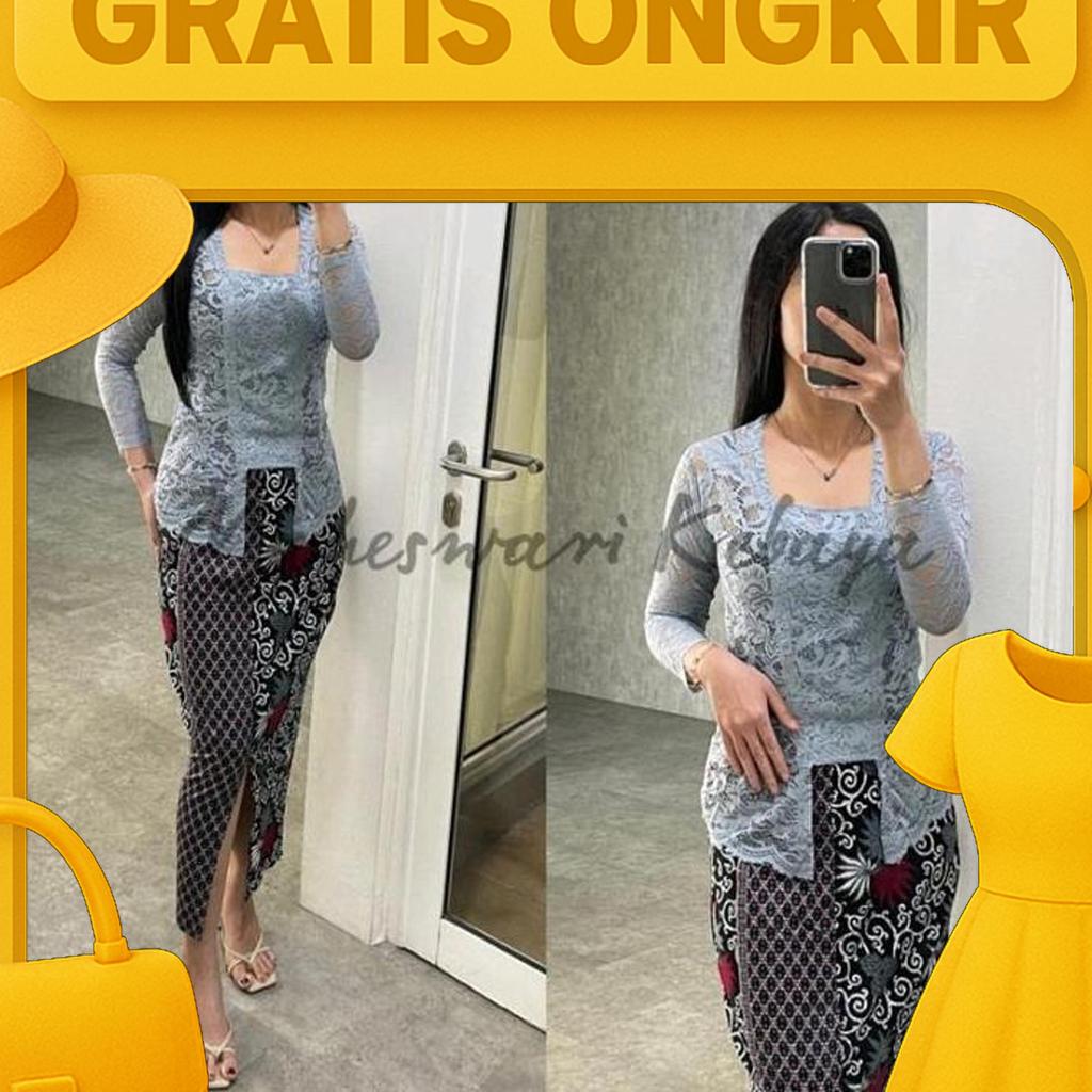Kebaya Bali Set/Kebaya Bali Panjang Silver Rok Silver