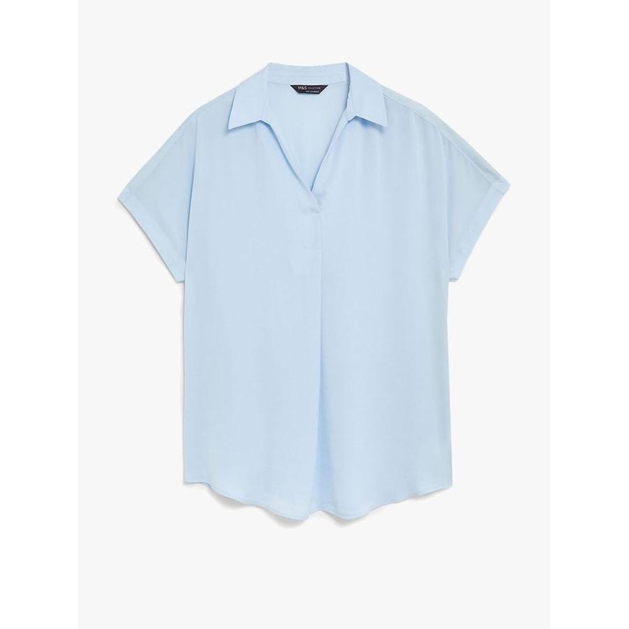 M&S - Blouse Wanita - Satin Popover Blouse - Ice Blue