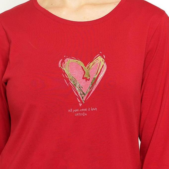 Cressida Doodle Baju Kaos Wanita Lengan Panjang  Merah - Ylbdl.kb124m