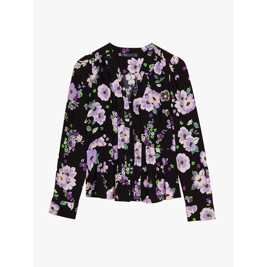 M&S - Blouse Wanita - Floral Print V-Neck Blouse