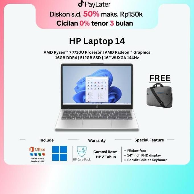 Terlaris Hp Laptop 14 Amd Ryzen 7 Ram 16Gb 512Gb Ssd 14" Inch Fhd