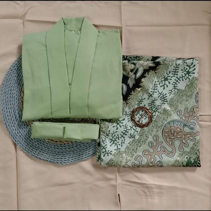 Setelan Couple Batik Set Kebaya Modern Floy Sage Green Dan Kemeja Pria - ATASAN KEBAYA, XXL