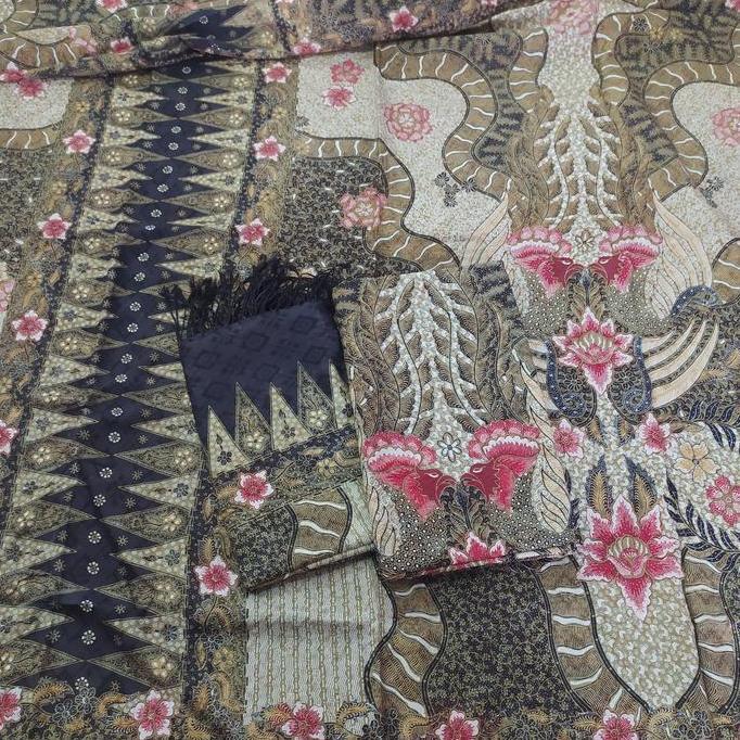 sett kain sarung slendang kemeja pola batik tulissekarjagat biru