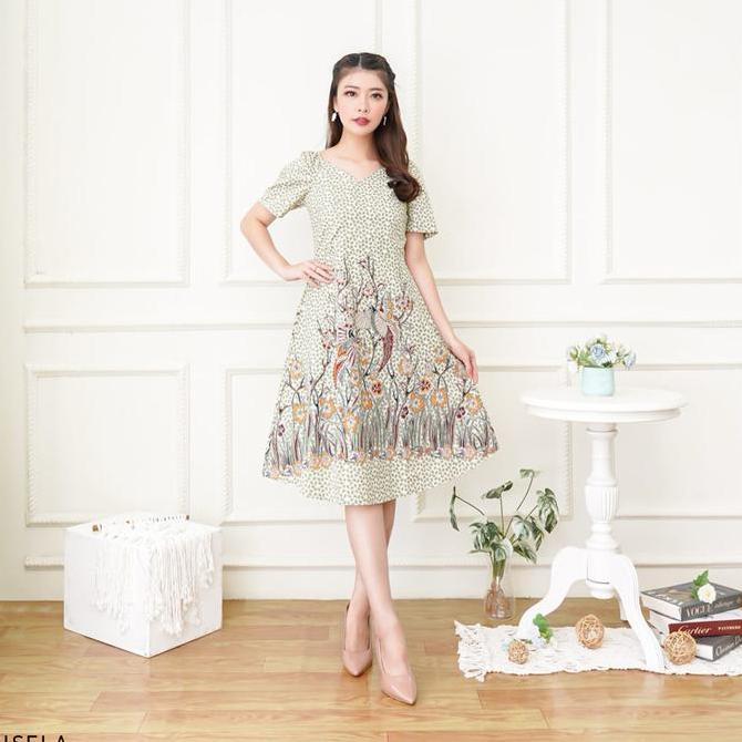 Evercloth Gisela Dress Batik Wanita Sabrina Dress Wanita Batik Modern Gaun Pesta ATerusan Kebaya Ser