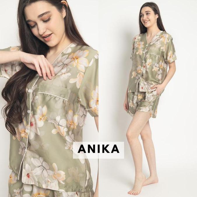 Anika Set (S-XL) - Piyama ORGANIC SILK Tanpa Kerah Pajamas Set