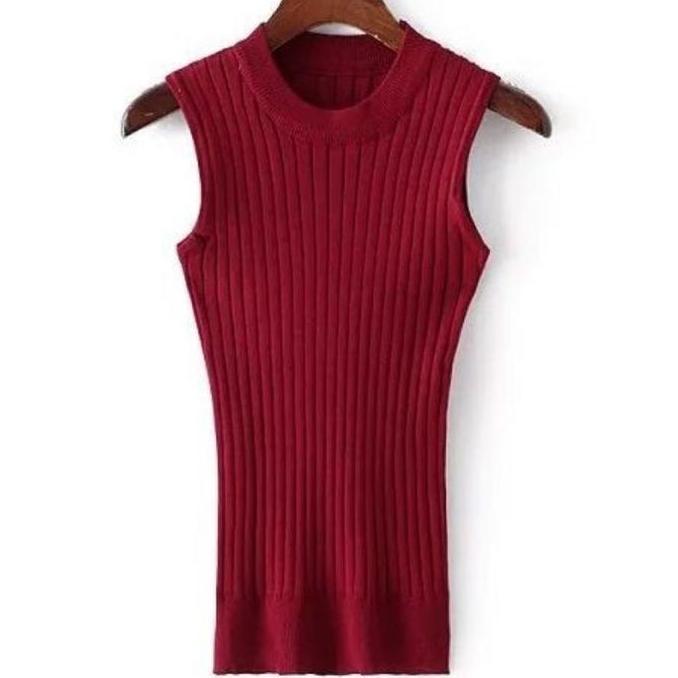 Tanktop Rajut Cewek Polos Atasan Wanita Murah Baju Manset Tanpa Lengan