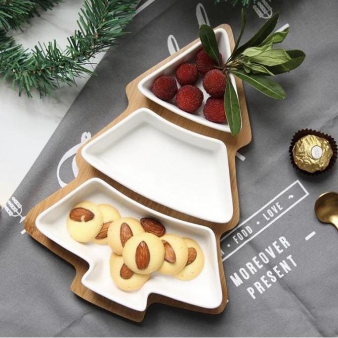 Piring Snack pohon natal keramik ala Nordic Xmas