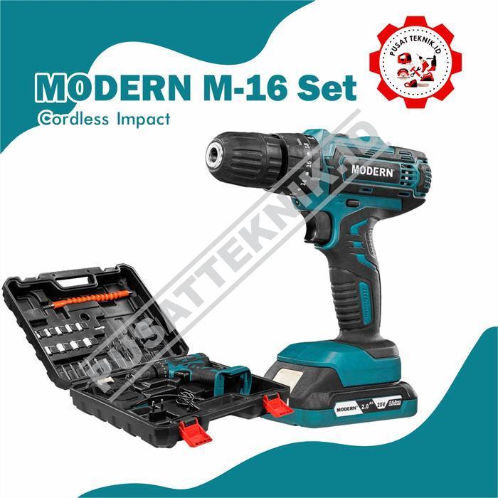 Bor Modern M 16 Drill Set 20V / Mesin Bor Baterai M16 Cordless Impact Original Dan Terpercaya