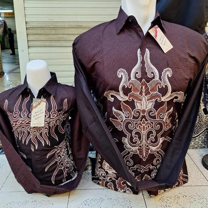 LANCAR Cokelat Kemerahan Batik Couple Katun Ayah Anak Motif Etnik Elegan Baju Sarimbit Keluarga Prem