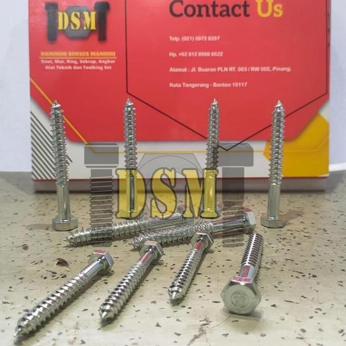 Galvanis Lag Screw M10 / Deskrup 3/8x4" / Baut Kayu 10 CM Kunci 14