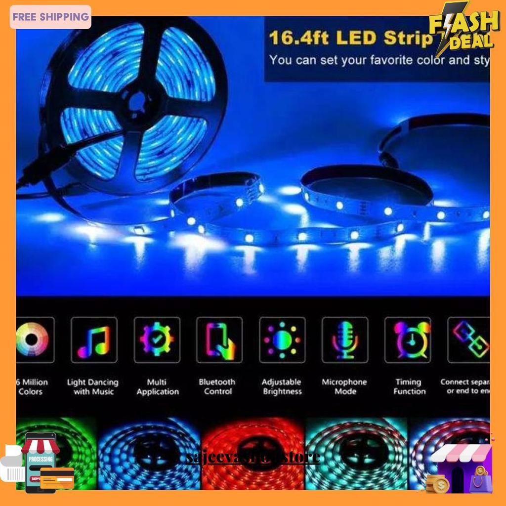 [Bluetooth+Music] Lampu Led Strip Rgb 5050 5M 10M Warna Warni 16 Warm Cod