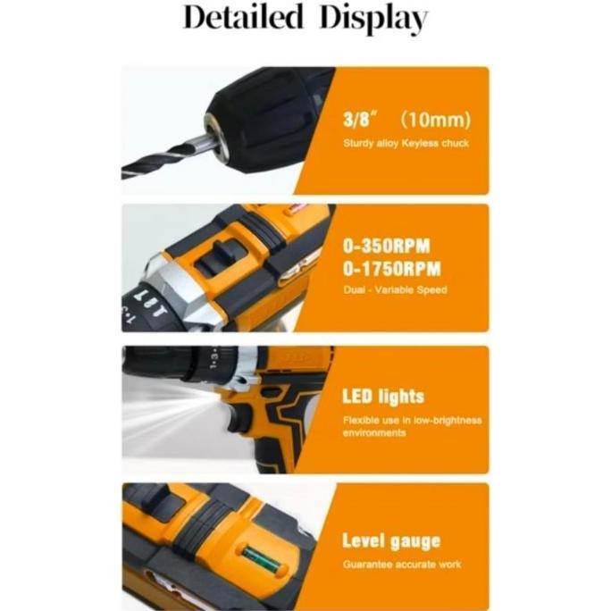 JLD Mesin Bor Impact Cordless 48V 2 Speed. Cordless impact Drill. Mesin Bor Baterai