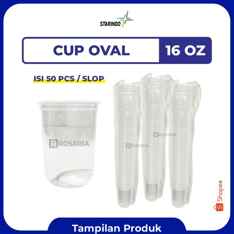 Cup Polos Oval 16 Oz Starindo 8 Gr Plastik Bening Gelas Minuman Ready Stok