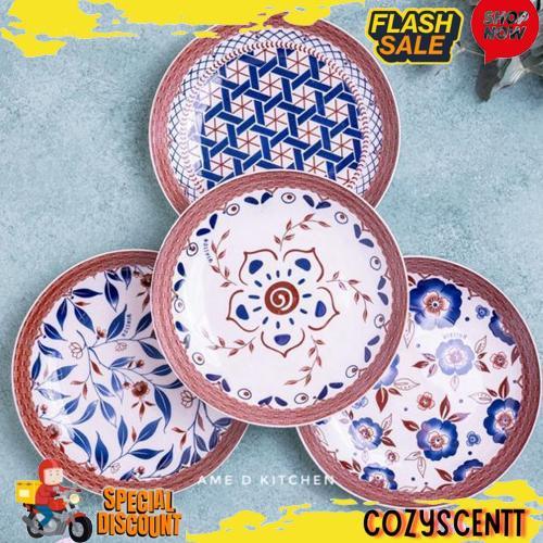 Gradeori Piring Bijian Keramik Lauk 8" Motif Rotan Coklat