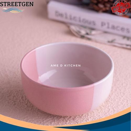 High Quality Mangkok Sup Bulat Keramik Two Tone Pink