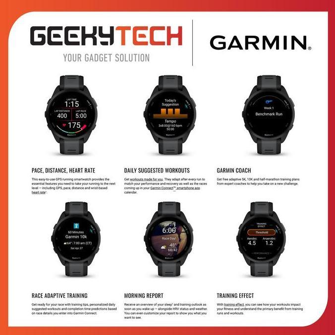 Garmin Forerunner 165 / Fr165 Smartwatch / Running Watch - Resmi Tam