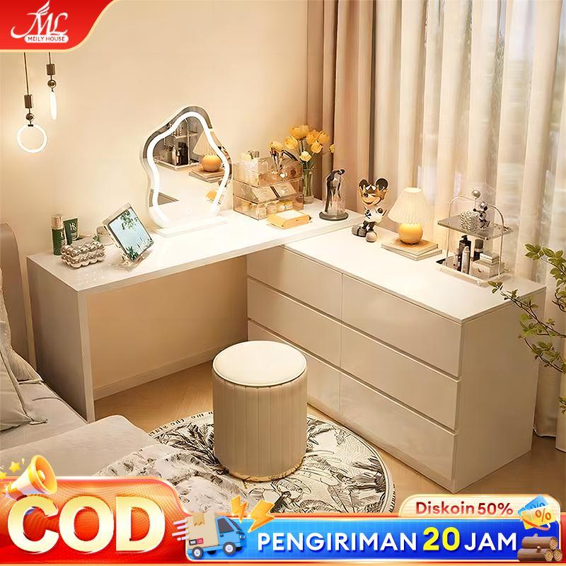 Meja Rias Meja Rias Minimalis Meja Sudut Panjang Yang Dapat Disesuaikan Warna Hitam Dan Putih