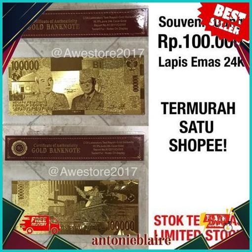 Harga Grosir Uang Replika 100.000 Rupiah Lapis Emas 24K Seratus Ribu Gold Plated