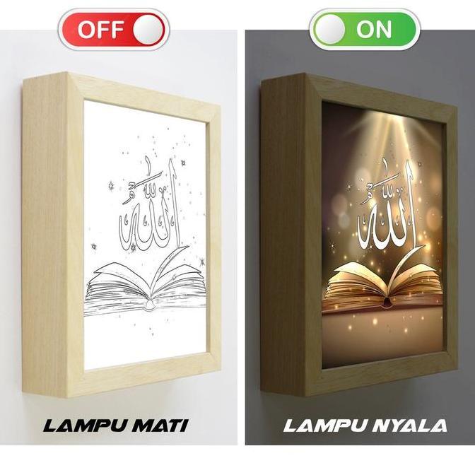 Light Painting Edisi Islami Lafadz Allah Muhammad Kabah Mekah Muslim Bingkai Lampu Menyala Pigura Pa
